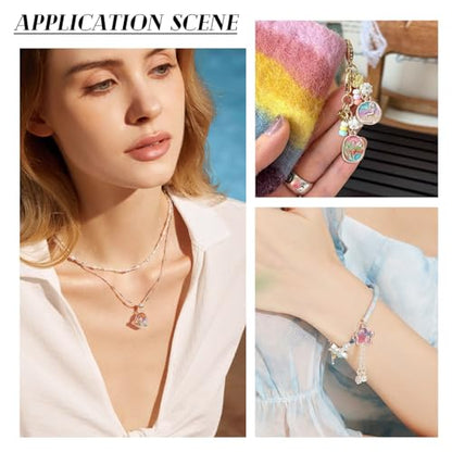 24Pcs Alloy Enamel Butterfly Flower Charms Silver Plated 3D French Style Oil Painting Pendants Vinatge Floral Pearl Bead Charms for Bracelet Necklace Earring - color: Silver Plated, 6 Styles