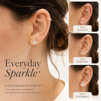 316L Stainless Steel Stud Set for Women Men, 20G Hypoallergenic Cartilage Jewelry with 2mm–8mm CZ Zirconia, Silver & Gold for Sensitive Ear Piercing - color: 18K White Gold