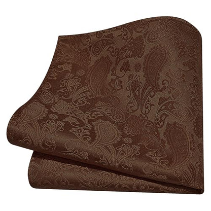 GUSLESON 3.15"（8cm） Mens Paisley Tie and Lapel Pin Necktie Hankerchief Cufflinks Set for Men - color: Dark Brown