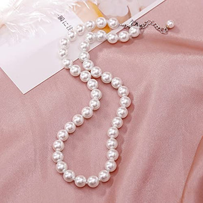 White 8mm Faux Hand Knotted Glass Imitation Pearls Necklace Earring Jewelry 3 Set for Women and Girls - style: 16inches