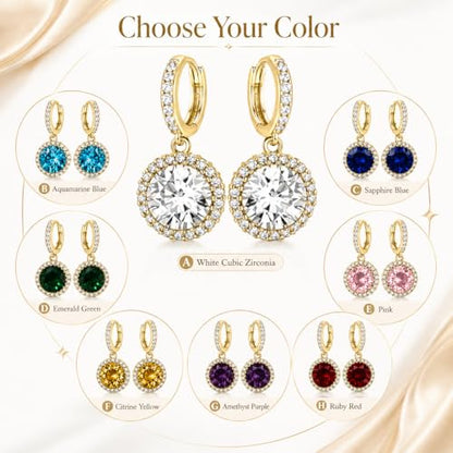 14K Gold Plated Hoop Dangle Earrings for Women, Hypoallergenic Colorful Cubic Zirconia Drop Earrings, Lightweight Huggie Earrings for Women - color: Gold/White