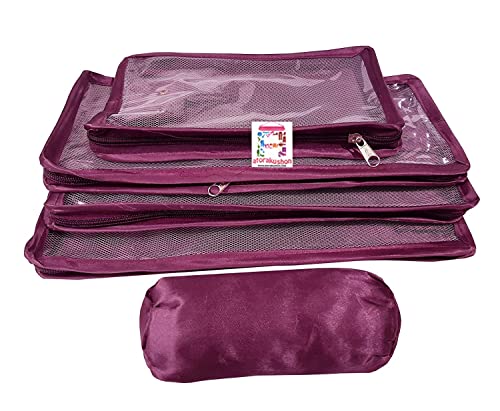 atorakushon Combo Satin Purple Make-Up Pouch Jewellery Box 4 Pouch 1 roll Bangle Bag with Velvet Cream Ring & Earring Folder Jewellery Organizer/Storage Box - style: Combo Jewelry Pouch + Ring Box + 1 Eaering Folder Box
