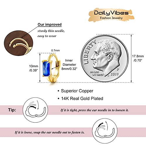 DAILY VIBES Dainty Butterfly Cross CZ Small Huggie Hoop Earrings for Women | Hypoallergenic, 14K Gold Plated Hoops, Tiny Cubic Zirconia, Cartilage Hoop Earrings for Women Trendy - color: Blue