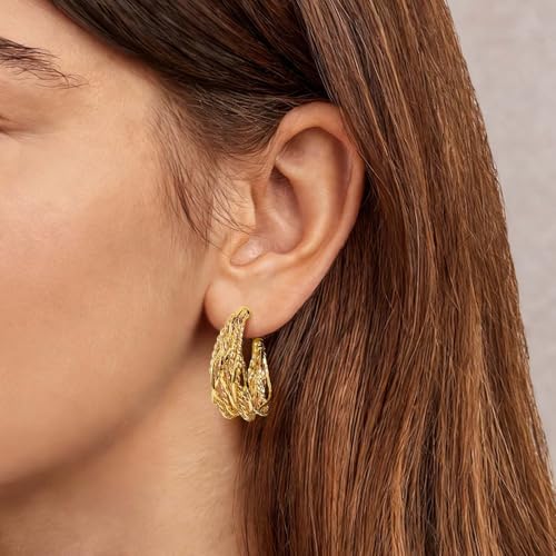 Chunky Hoop Earrings for Women 18K Gold Plated Chunky Gold Hoops Silver Plated Bold Statement Open Hoop Earrings Handmade Hypoallergenic Jewelry Gift - color: 01gold hoops