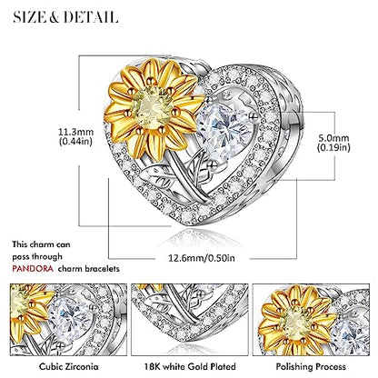 Birth Flower Birthstone Charm for Pandora Charms Bracelets Necklace 925 Sterling Silver Heart Love Charm Birthday Mother's Day Christmas Jewelry Gifts - color: 04-April
