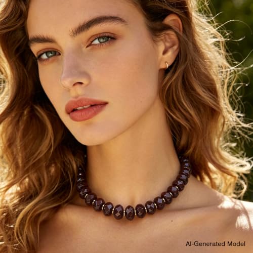 Colorful Chunky Acrylic Beaded Choker Necklaces for Women | Multicolor Faceted Beads, Sturdy Metal Chain, Adjustable Detachable, Lightweight, Summer Boho, Sparkly Statement Jewelry Gift - color: Brown