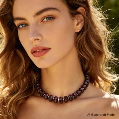 Colorful Chunky Acrylic Beaded Choker Necklaces for Women | Multicolor Faceted Beads, Sturdy Metal Chain, Adjustable Detachable, Lightweight, Summer Boho, Sparkly Statement Jewelry Gift - color: Brown