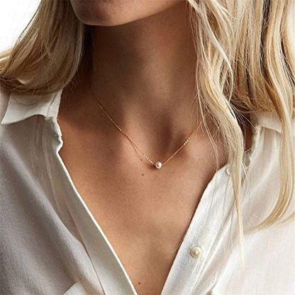 Pearl Necklace for Women, Dainty Pearls Choker Necklace for Women 14K Gold Plated Layered Pendant Necklace Handmade Gold Chain Necklace Everyday Jewelry Gift - color: Single Pearl-Gold