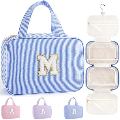 TOPEAST Travel Hanging Toiletry Bag, Personalized Initial Toiletry Pouch, Birthday Gifts for Women Mom Daughter Sister Friends, Cruise Essentials, Blue M - color: Blue, style: M