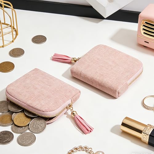 Women's Coin Purses Velvet Mini Travel Jewelry Case Bag with Tassel - color: A- Pink