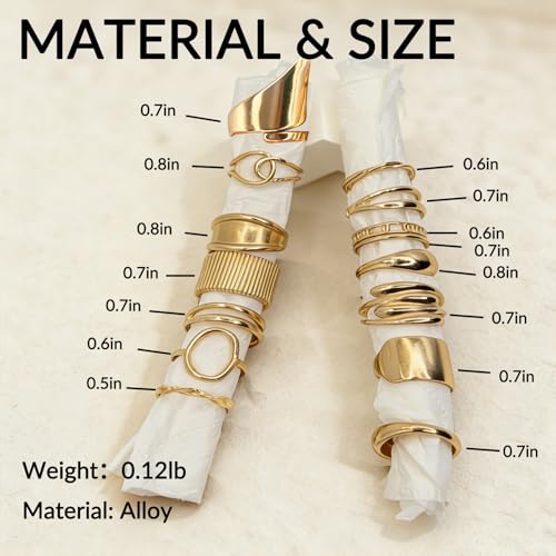 15 Pcs Gold Plated Knuckle Rings Set for Women, Statement Stackable Midi Rings, Dainty Chunky Stacking Statement Ring Pack