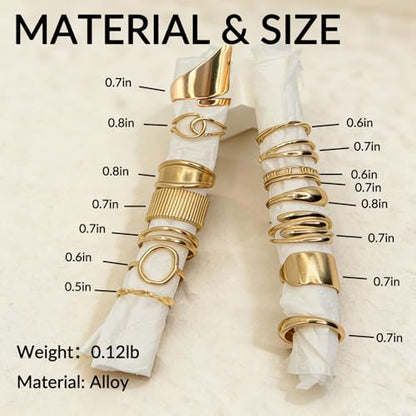 15 Pcs Gold Plated Knuckle Rings Set for Women, Statement Stackable Midi Rings, Dainty Chunky Stacking Statement Ring Pack