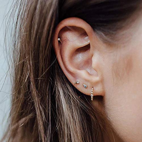 LOYATA Gold Huggie Hoop Earrings 14K Gold Plated Dainty Small Simple Hypoallergenic Jewelry Gift for Women - style: Beaded Diamond-1