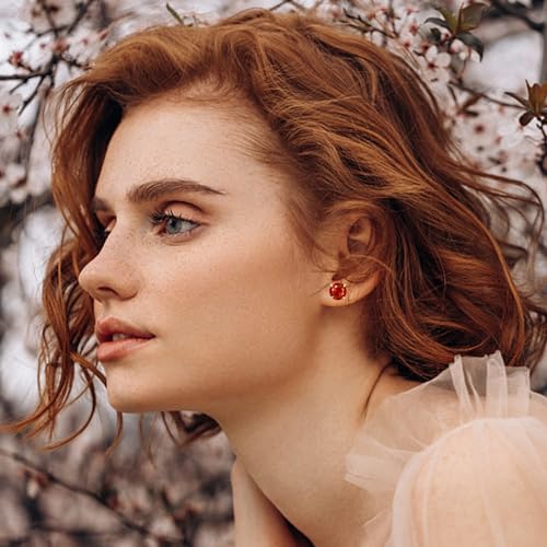 Titanium Flat Back Surgical Stainless Steel Stud Earrings for Women Men,Birthstone Stud Earrings Hypoallergenic Double Side 5A Cubic Zirconia Studs Jewelry 6mm - color: July(Orange)