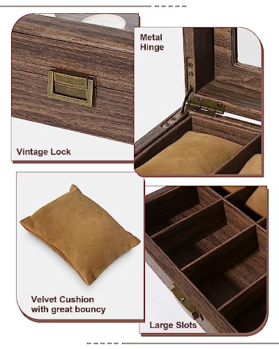 Uten Watch Box 12 Slots, Watch Case Organizer with Real Glass Lid, Wood Grain PU Leather Watch Display Storage Box with Removable Imitation Suede Watch Pillows, Metal Clasp | Watch Jewelry Box, Soft Pillow, Metal Clasp, for Watch Size up to 55mm, Gifts fo