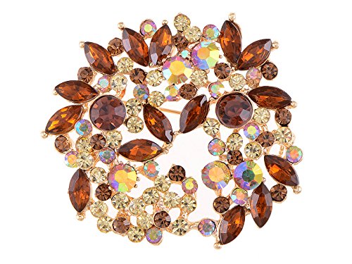 Alilang Violet Lavender Purple Crystal Rhinestone Floral Wreath Brooch Pin - color: coffee