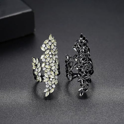 18K Gold Plated Rings for Women and Teen Girls Non Tarnish Cubic Zirconia Fidget Ring Butterfly/Snake/Mesh/Cross/Crown Knuckle Ring Open Adjustable Statement Stacking Chunky Rings - color: Green Magic