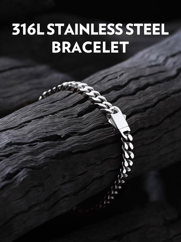 Bandmax Mens Hip Hop Cuban Link Bracelets 5/7/9/12MM Stainless Steel Miami Curb Chain Bracelet Silver/Gold Plated/Black Wristlet Chains for Men 7"-9" - color: 01 5MM-Steel