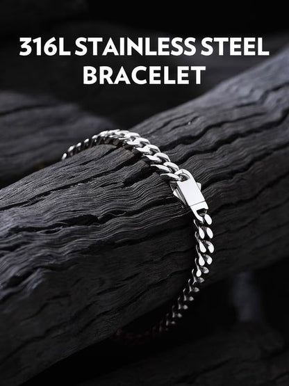 Bandmax Mens Hip Hop Cuban Link Bracelets 5/7/9/12MM Stainless Steel Miami Curb Chain Bracelet Silver/Gold Plated/Black Wristlet Chains for Men 7"-9" - color: 01 5MM-Steel
