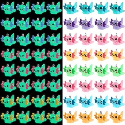 64 Pcs Mini Resin Axolotl Charms, Luminous Axolotl Beads for Jewelry | 32 Solid and 32 Glow in The Dark, Axolotls Animal Pendant, DIY Crafts, Bracelet Necklace Earrings Jewelry Making, Party Favor - style: Axolotl Style