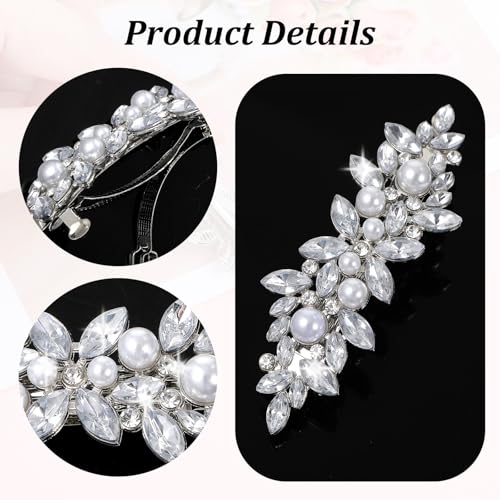 2Pcs Pearl Hair Clips for Women, Silver Bridal Barrettes | Vintage Wedding Hairpins, Silver Sparkly, Crystal Hair Clips for Bridal Brides Wedding - style: Rhinestones+Pearl
