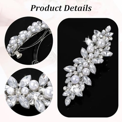 2Pcs Pearl Hair Clips for Women, Silver Bridal Barrettes | Vintage Wedding Hairpins, Silver Sparkly, Crystal Hair Clips for Bridal Brides Wedding - style: Rhinestones+Pearl