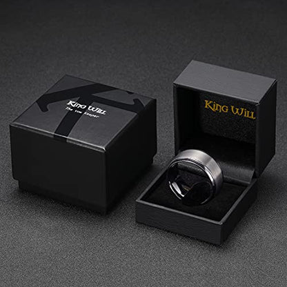 King Will Classic Tungsten Wedding Band for Men, 6/7/8/9/10mm Widths, Polished Finish Step Edge Matte Rings Comfort Fit - color: A-silver 10mm