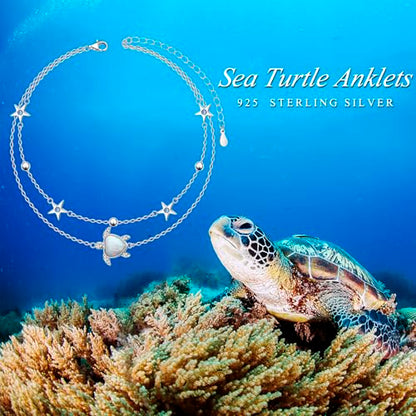 Anklets for Women 925 Sterling Silver Blue Evil Eye Infinity Butterfly Adjustable Multilayer Layered Summer Beach Ankle Bracelet Foot Chain Jewelry for Women - style: Sea Turtle 2
