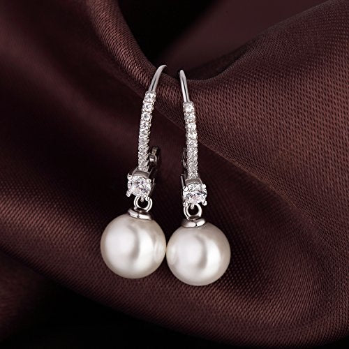 Jiamiaoi Pearl Dangle Earrings 925 Sterling Silver Pearl Earrings for Women 10mm White/Black Pearls - color: A1-White-8mm Pearl
