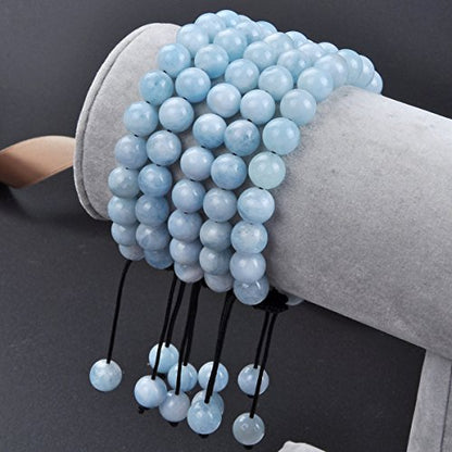MASSIVE BEADS Natural Healing Power Gemstone Crystal Beads Unisex Adjustable Macrame Bracelets - color: Aquamarine, size: 8mm