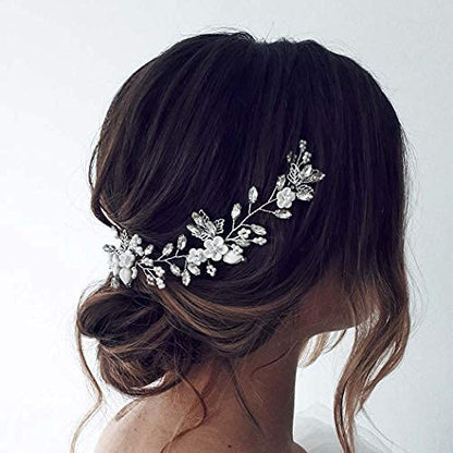 Bride Flower Wedding Hair Vine Pearls Bridal Hair Piece Crystal Hair Accessories for Women