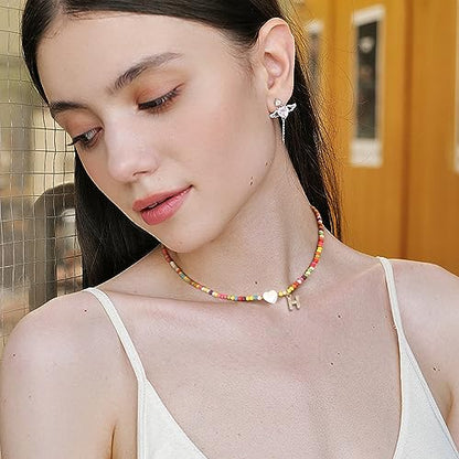 MJartoria Initial Necklaces for Women, Colorful Beaded Necklace, Shell Beach Necklace Letter Choker Handmade Jewelry Gifts - style: H