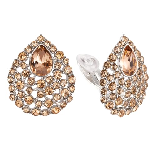 SELOVO Rhinestone Teardrop Big Stud Earrings Clip On Earrings - color: Champagne