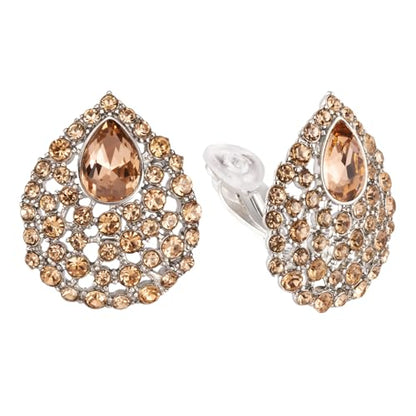 SELOVO Rhinestone Teardrop Big Stud Earrings Clip On Earrings - color: Champagne