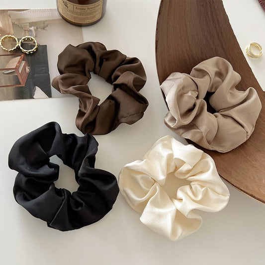 4 Pieces Jumbo Satin Silk Scrunchies Large Oversize Hair Ties For Thick Hair Elastics Ponytail Holder No Damage - color: Multicolored 4
