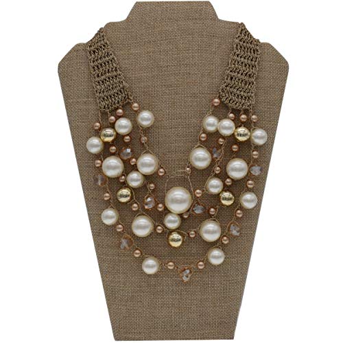 utop JNF Hand made Pearl Statement Necklace for Women Rhinestone Multilayer Crystal Necklaces Chunky Pearl Necklace Large Pearl Necklace and Earrings Set for Mother Mom's gift - color: champagne pearl necklace 5layers