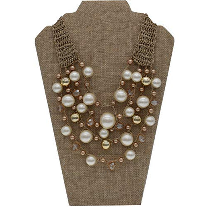 utop JNF Hand made Pearl Statement Necklace for Women Rhinestone Multilayer Crystal Necklaces Chunky Pearl Necklace Large Pearl Necklace and Earrings Set for Mother Mom's gift - color: champagne pearl necklace 5layers