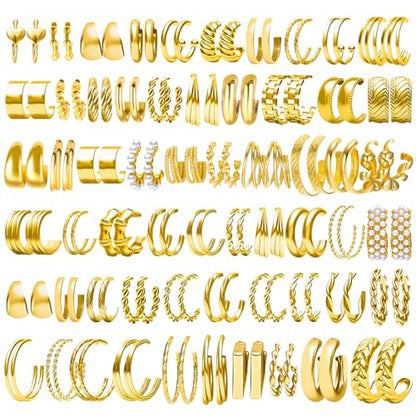 NEWITIN 69 Pieces Gold Jewelry Set for Women Fashion Costume Jewelry Gold Plated Necklace Bracelet Earrings Set for Women - color: Gold Hoops Set