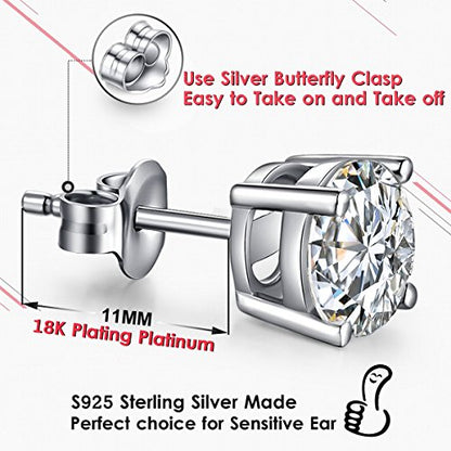 Jiamiaoi 18K White Gold Plated Stud Earrings 925 Sterling Silver Round and Square Cut Princess Cut 5A+ Cubic Zirconia Stud Earrings 4mm to 8mm Fashion Jewelry for Men Women - color: A-Round Cut-Silver, size: 5mm