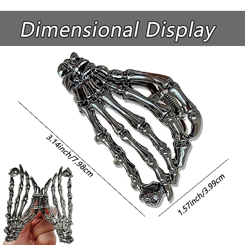 Metal Skull Hand Hair Clip, 1Pcs Gunmetal Hair Claw Clip for Thin Hair Punk & Y2K-Style - color: Gunmetal