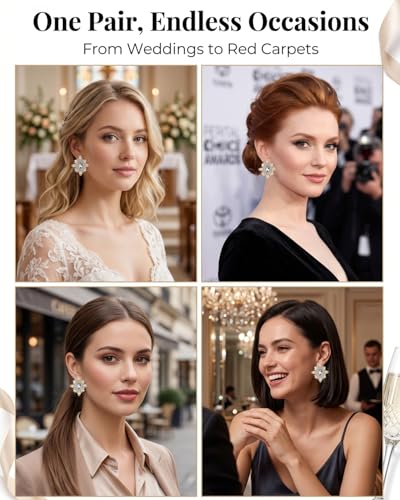 Prom Silver Clip On Earrings for Women Trendy Hypoallergenic Non Pierced Statement Cubic Zirconia Earrings for Women Large Rhinestone Earring Formal Wedding Jewelry Gifts - color: Gold
