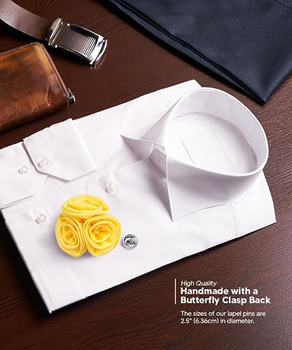 Premium Trio Cluster Flower Lapel Pin - Formal Boutonniere for Men, Flower Brooch Pin - color: Yellow
