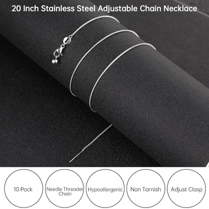 10Pcs Stainless Steel Round Snake Adjustable Chain Bulk for Jewelry Making 1mm Necklaces Chains for Women Personalized Jewelry - color: Silver Snake