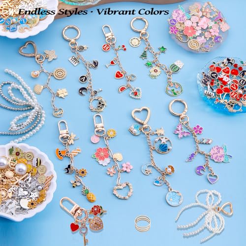 Wurosi 544Pcs Bag Charm Kit, Charms Lip Gloss Keychain Making Kit | with Key Chain Hooks, Charms, Chains, Jump Rings, Lobster Clasps, Plier, Gift Bags & Tools, for DIY Craft Supplies Gifts - color: 544 Pcs Gold Keychain Kits