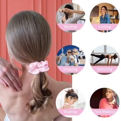 Satin Scrunchies Set of 12 - Elastic Silk Bubble for Girls, Pink Hair Accessories and Valentine's Day Gifts - color: Pink