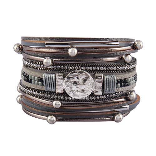 GelConnie Leather Wrap Bracelet Boho Cuff Bracelets Crystal Leather Bracelet Magnetic Multi Strand Bracelets Bohemian Bracelet Leather Wristbands Bangle Jewelry for Women Teen Wife Mother - color: leather bracelet