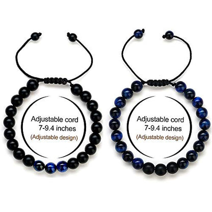M MOOHAM Mens Bracelet - Beaded Natural Stone 8mm Tiger Eye Matte Agate Lava Rock Bracelets for Men Teen Boys Grandpa Dad Birthday Gifts Jewelry - style: Blue Tiger Eye&Matte Agate Bracelets