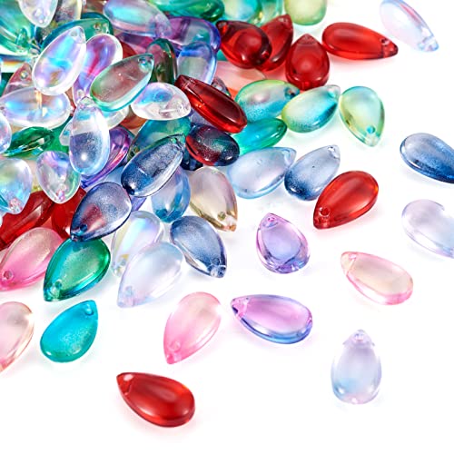 Cheriswelry 200pcs Teardrop Transparent Glass Charms Crystal Dangle Pendants Mini Hanging Ornament Dyed Heated 13.5x8mm for DIY Craft Earring Bracelet Necklace Jewelry Making Supplies - color: Mixed Color*10