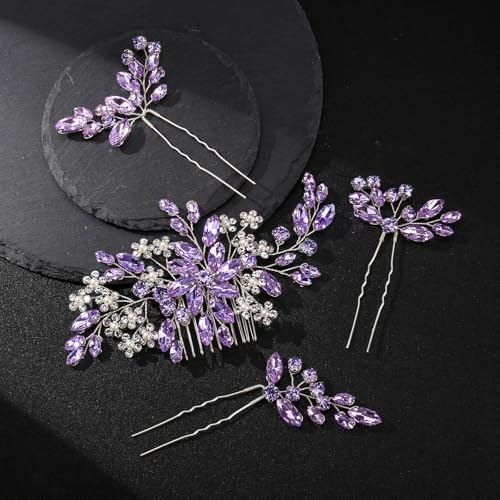 Wedding hair accessories, Bridal for piece headpiece, Bride comb（Purple） - color: Purple