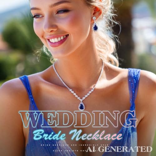 JAKAWIN Silver Rhinestone Jewelry Set Wedding Necklace Earrings for Women - color: H Dark Blue